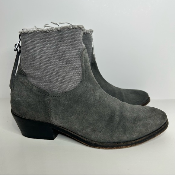Zadig & Voltaire Teddy Ankle Booties Genuine Suede Canvas Raw Hem Zip Back Grey - Picture 5 of 16